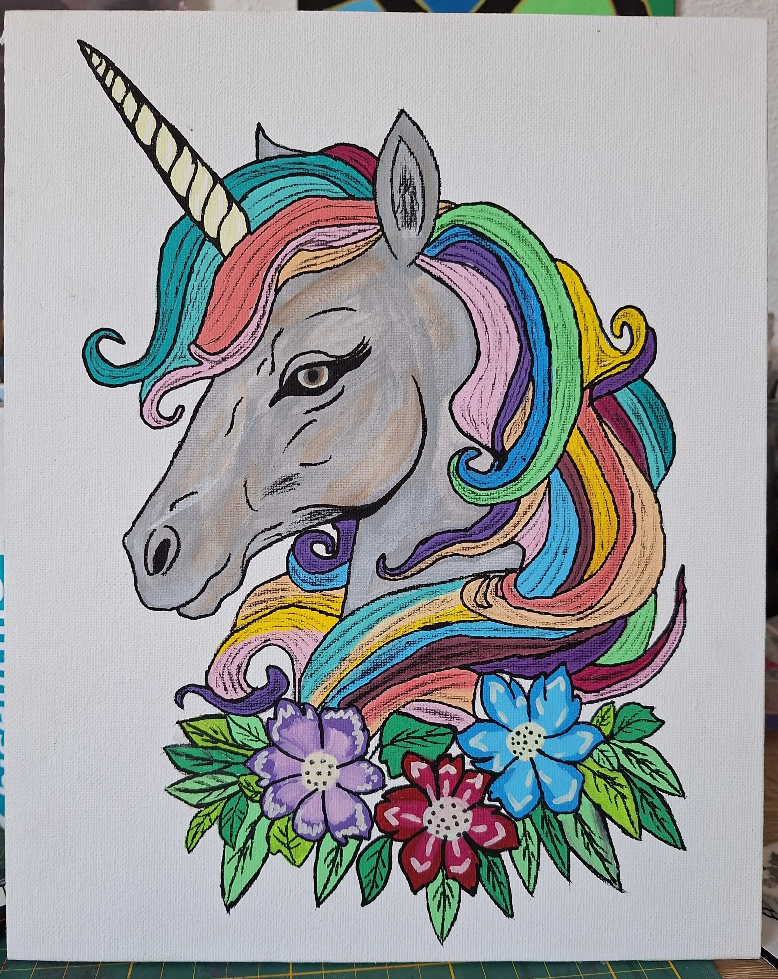 Tableau licorne peint à la main